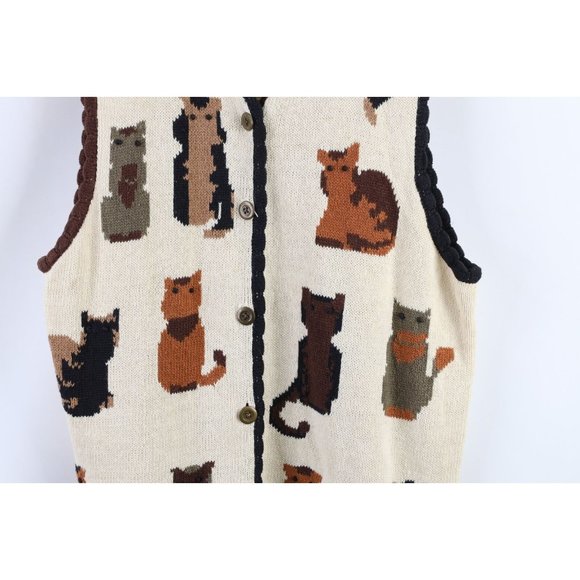 Vintage 90s Streetwear Womens 1X Cat Kitten Knit Button Cardigan Sweater Vest - Picture 4 of 10